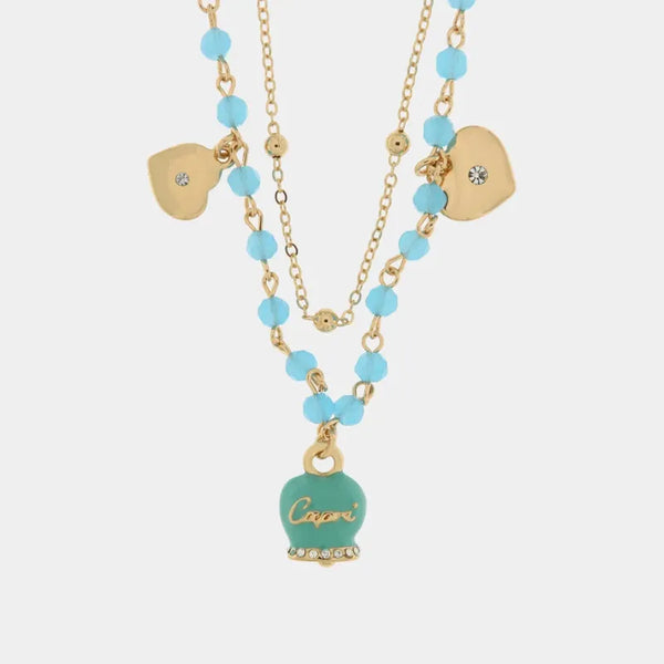 Collana in Metallo con campana smaltata turchese e cuoricini pendenti — collezione belvedere