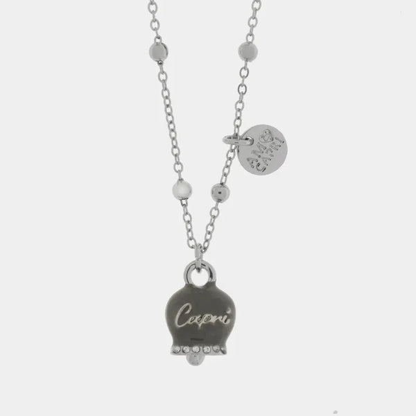 Collana in Metallo con campanella grigia scritta capri — collezione belvedere