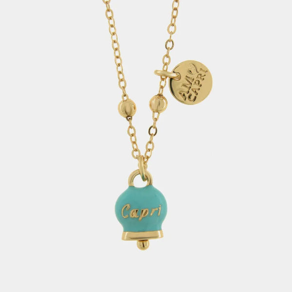 Collana in Metallo con campanella portafortuna turchese — collezione belvedere