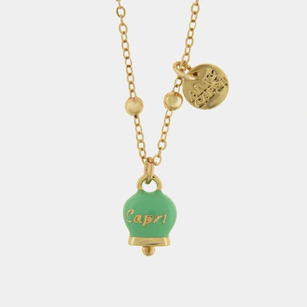 Collana in Metallo con campanella portafortuna verde menta — collezione belvedere