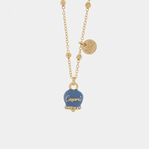 Collana in Metallo con campanella smaltata blu cobalto — collezione belvedere