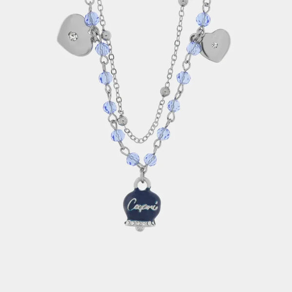 Collana in Metallo con campanella smaltata blu e perline — collezione belvedere