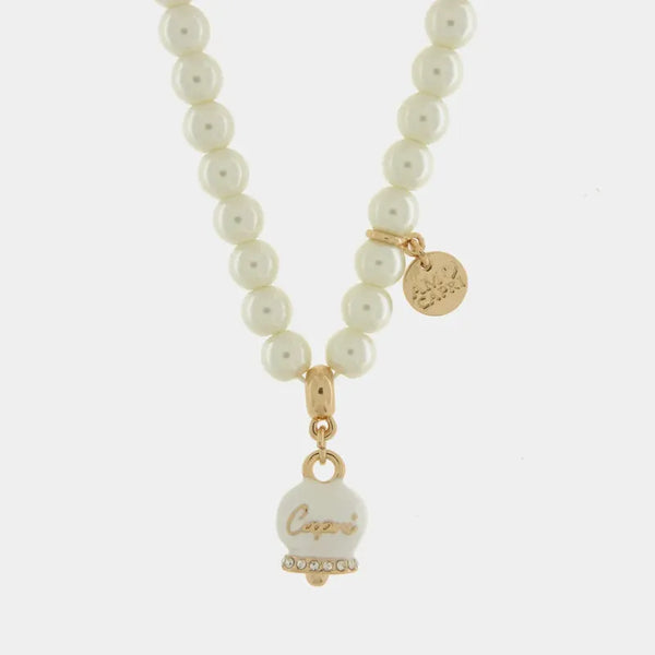 Collana in Metallo con perle e campanella bianca con scritta Capri — collezione belvedere