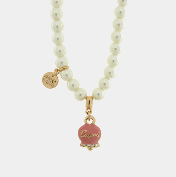 Collana in Metallo con perle e campanella rosa con scritta Capri — collezione belvedere