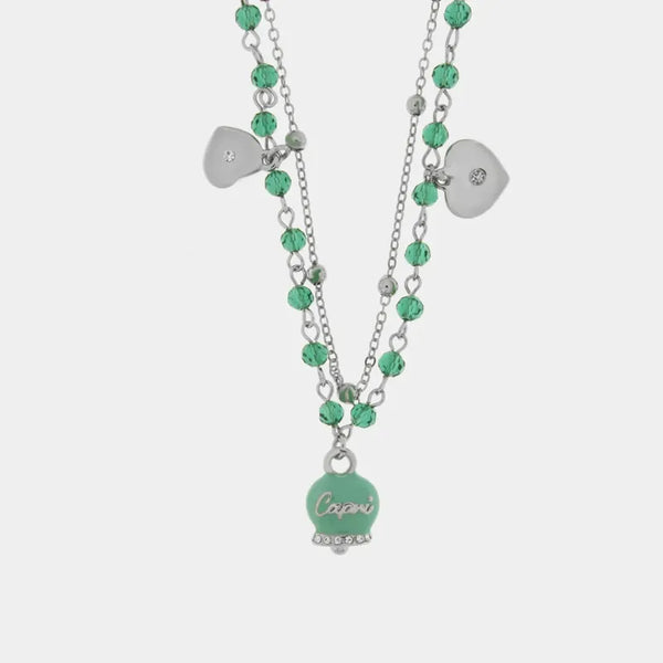 Collana in Metallo multifilo con campanella e pietre verde marino — collezione belvedere