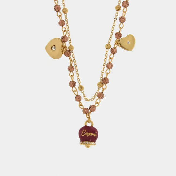 Collana in Metallo multifilo con campanella e pietre viola — collezione belvedere