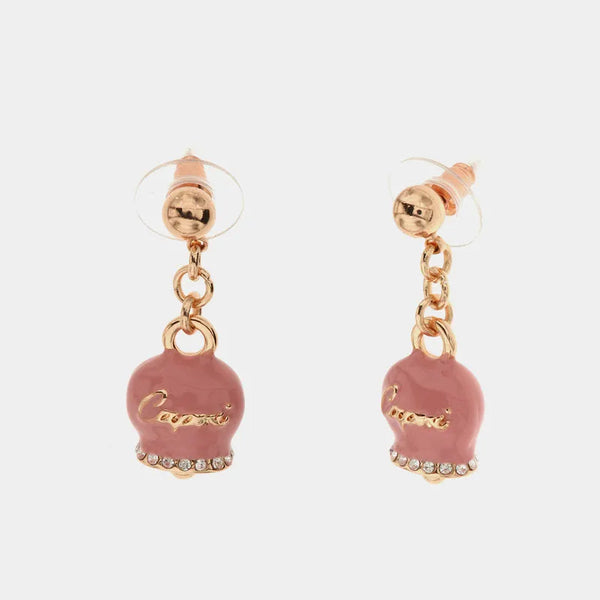 Orecchini in Metallo con campanella capri pendente in smalto rosa, impreziosita da cristalli — collezione belvedere