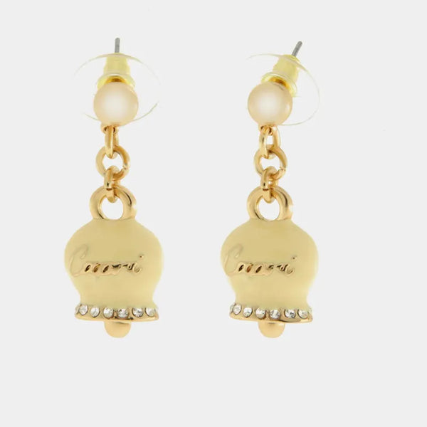 Orecchini in Metallo con campanella crema scritta capri — collezione belvedere