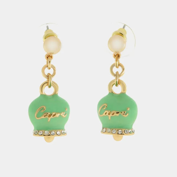Orecchini in Metallo con campanella verde  scritta capri — collezione belvedere