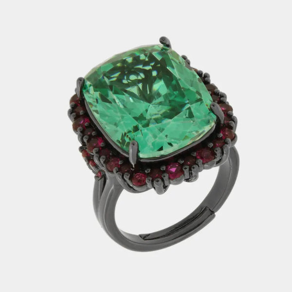 Anello in Metallo con zircone verde centrale — collezione bluette
