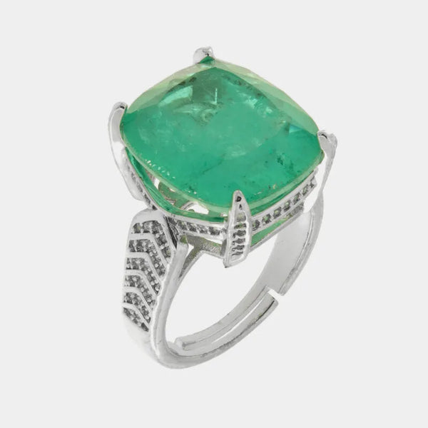 Anello in Metallo con zircone verde centrale — collezione bluette