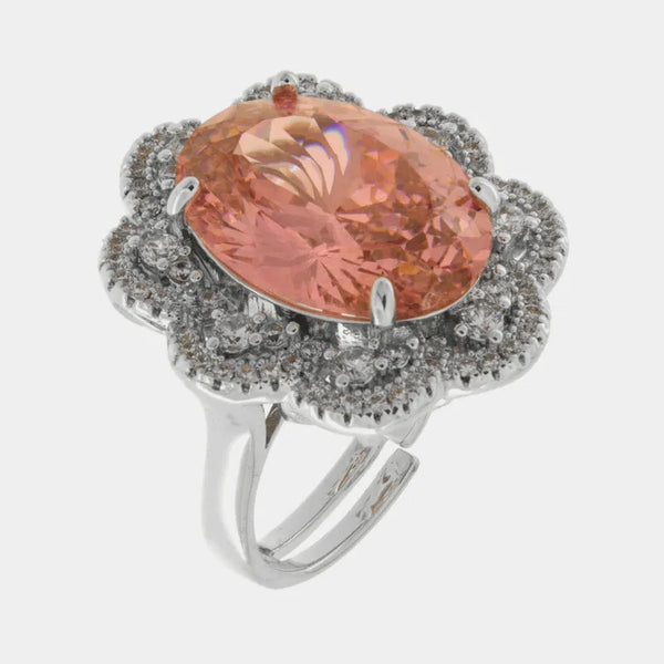 Anello in Metallo con zircone rosa — collezione bluette