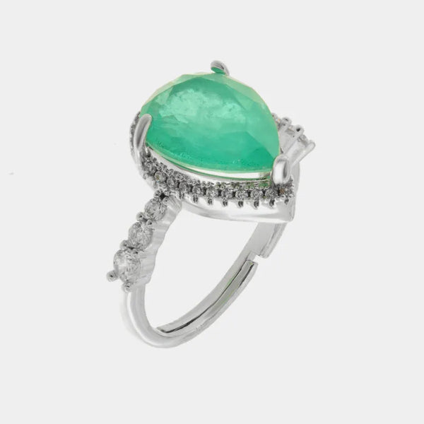 Anello in Metallo con zircone centrale a forma di goccia — collezione bluette