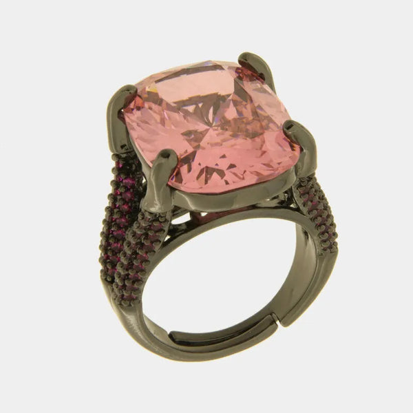 Anello in Metallo con zircone centrale rosa — collezione bluette