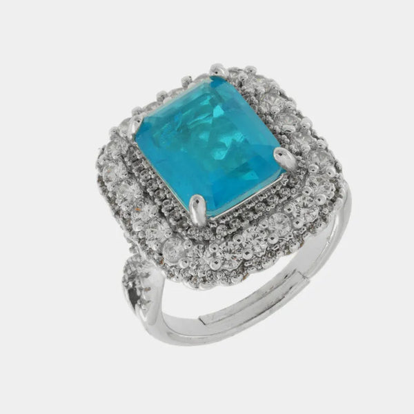 Anello in Metallo con zircone centrale azzurro — collezione bluette