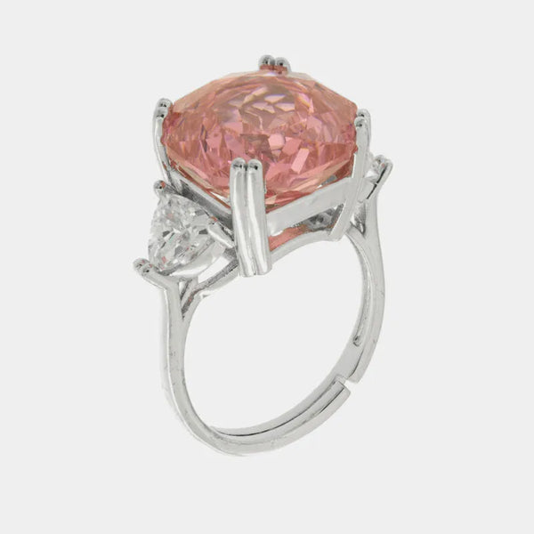 Anello in Metallo con zircone centrale rosa — collezione bluette