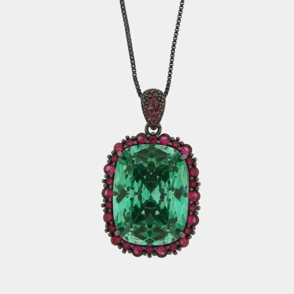 Collana in Metallo con zircone verde centrale — collezione bluette
