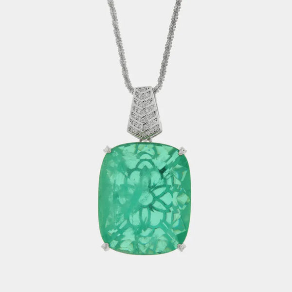Collana in Metallo con zircone verde smeraldo centrale — collezione bluette
