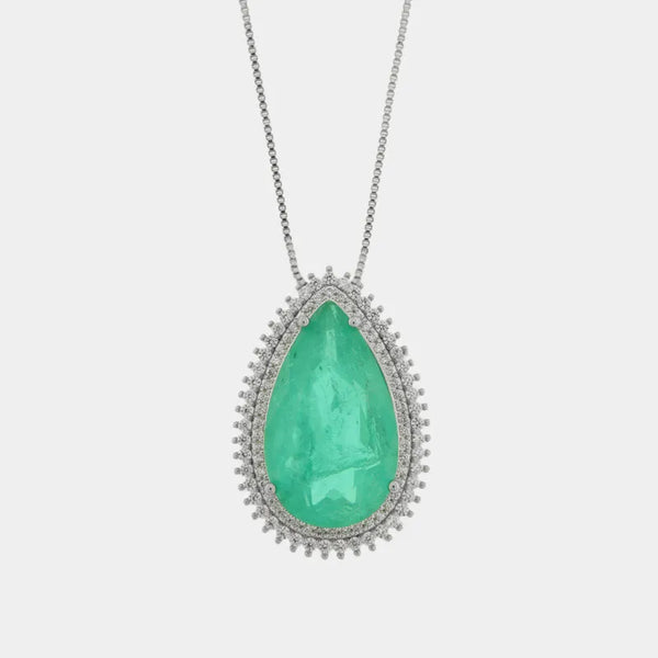 Collana in Metallo con zircone verde a forma di goccia — collezione bluette