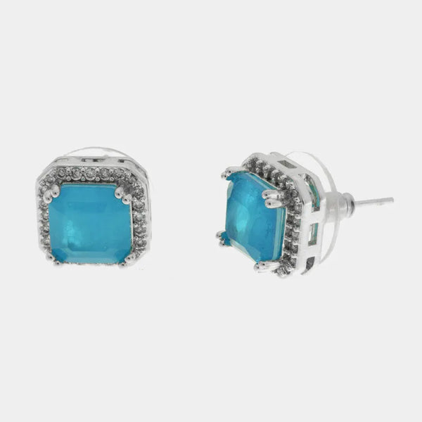 Orecchini in Metallo con zirconi azzurri centrali — collezione bluette