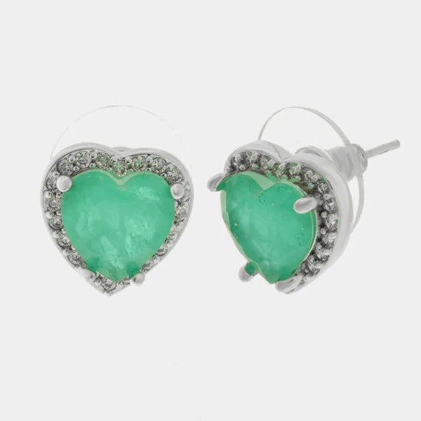 Orecchini in Metallo a forma di cuore centrale verde — collezione bluette