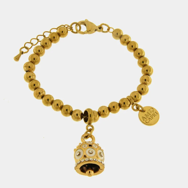 Bracciale in Acciaio campanella a pois bianchi e zirconi — collezione chic