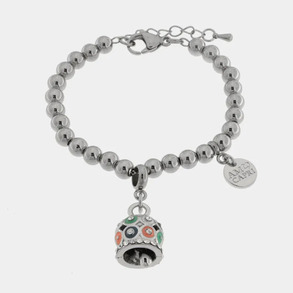 Bracciale in Acciaio campanella a pois multicolor e zirconi — collezione chic