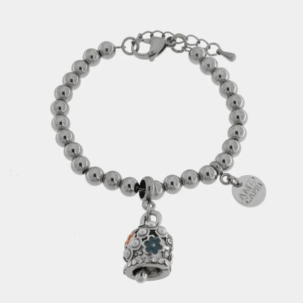 Bracciale in Acciaio campanella con perle e fiori rossi e blu — collezione chic