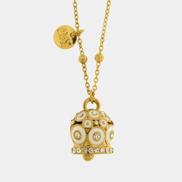 Collana in Acciaio campanella a pois bianchi e zirconi — collezione chic