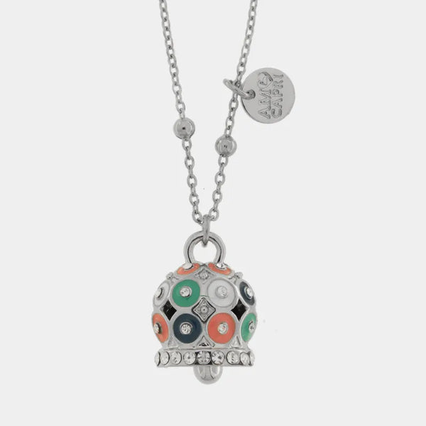 Collana in Acciaio campanella a pois multicolor e zirconi — collezione chic