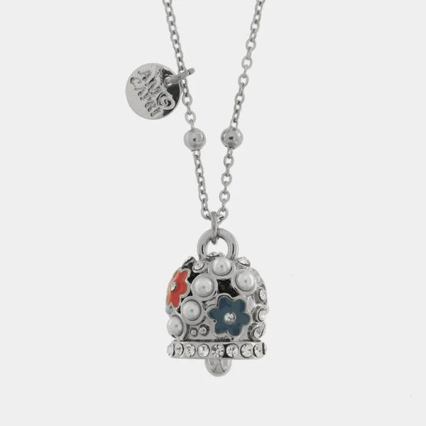 Collana in Acciaio campanella con perle e fiori rossi e blu — collezione chic