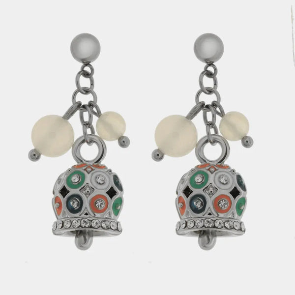 Orecchini in Acciaio campanella impreziosita da zirconi e smalti colorati — collezione chic