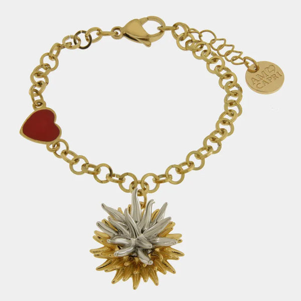 Bracciale in Metallo con riccio di mare placcato oro e argento e cuore — collezione erisos