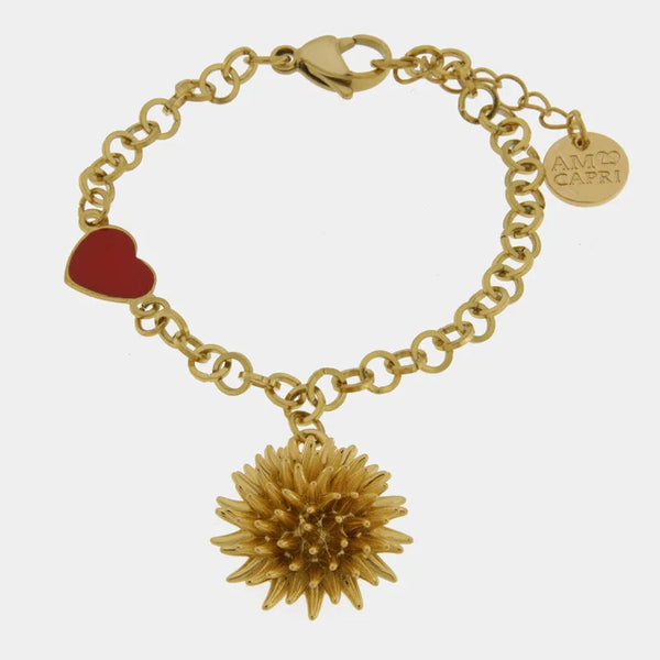 Bracciale in Metallo con riccio di mare placcato oro e cuore — collezione erisos