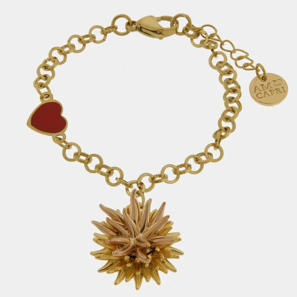Bracciale in Metallo con riccio di mare placcato oro e cuore — collezione erisos