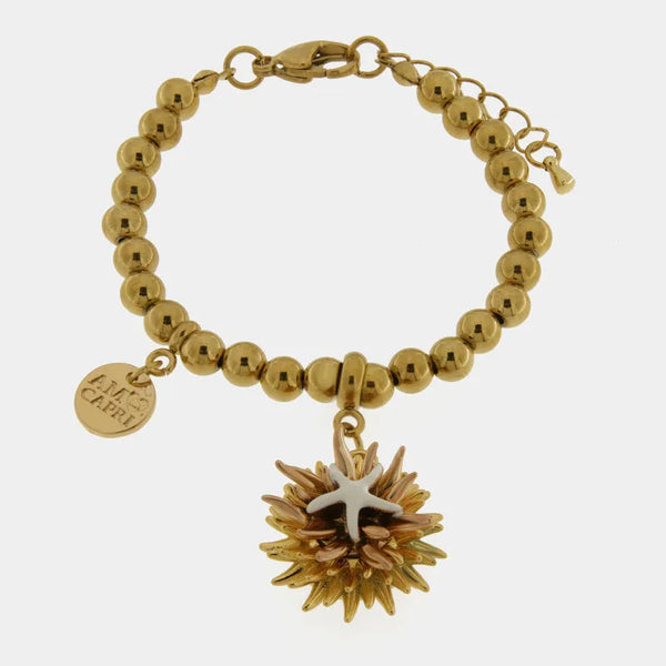 Bracciale in Metallo con riccio di mare placcato oro e stella bianca e cuore — collezione erisos