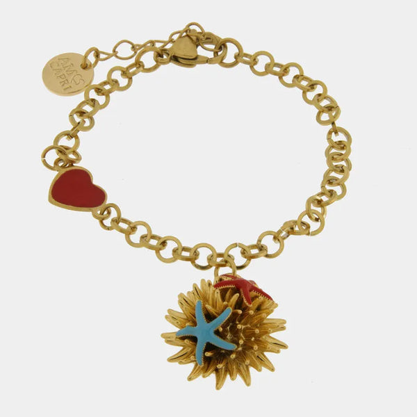Bracciale in Metallo con riccio di mare stelle marine e cuore — collezione erisos