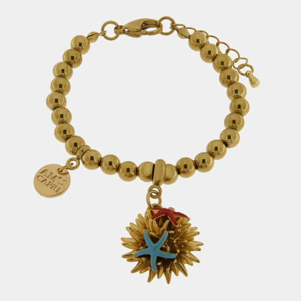 Bracciale in Metallo di perliine con riccio di mare e stelle marine — collezione erisos