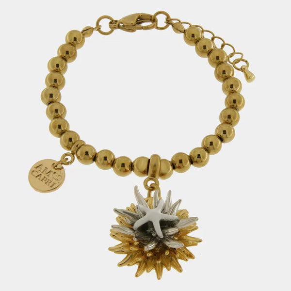 Bracciale in Metallo di perline con riccio di mare placcato oro e argento stella bianca e cuore — collezione erisos