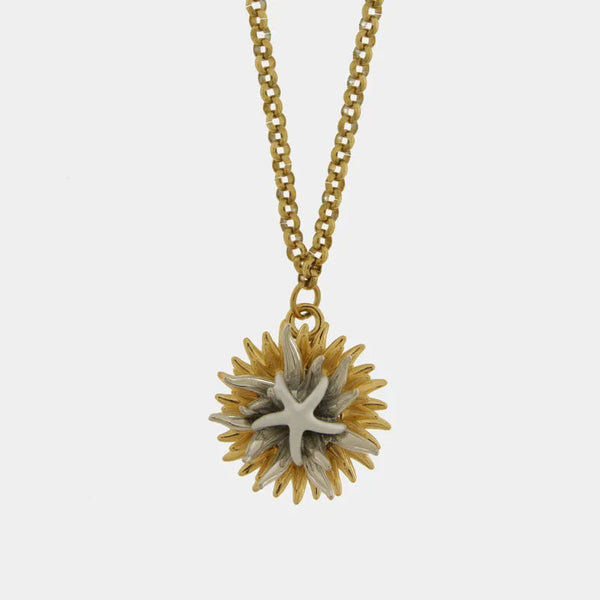 Collana in Metallo con riccio di mare oro e argento con stella bianca — collezione erisos
