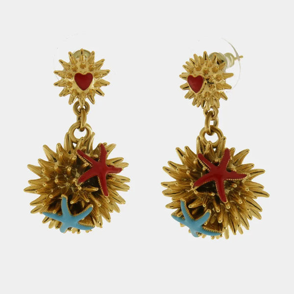 Orecchini in Metallo con cuore  e riccio di mare e stelle marine — collezione erisos