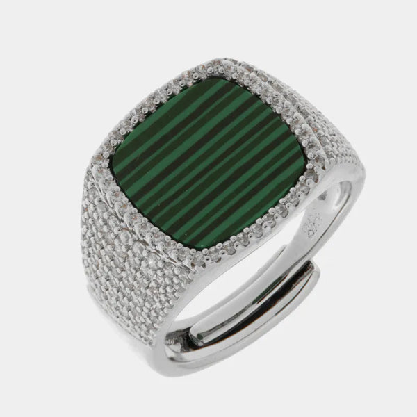 Anello in Metallo chevalier quadrato verde — collezione eterna