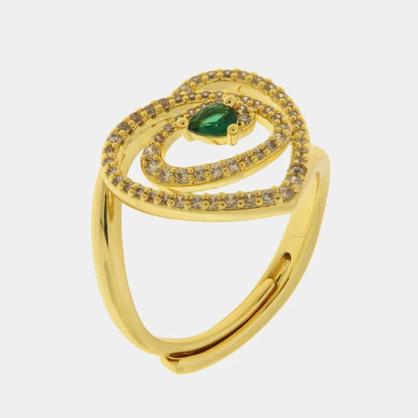 Anello in Metallo cuore intecciato con punto luce verde — collezione eterna