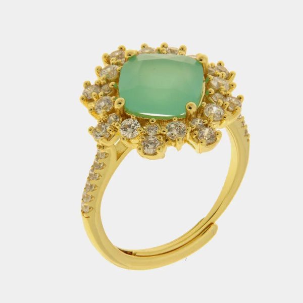 Anello in Metallo fiore verde zirconato — collezione eterna