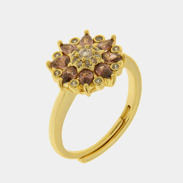 Anello in Metallo fiore zirconato — collezione eterna