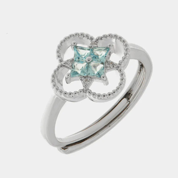 Anello in Metallo fiore zirconato azzurro — collezione eterna