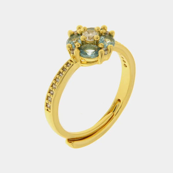 Anello in Metallo fiore zirconato azzurro — collezione eterna