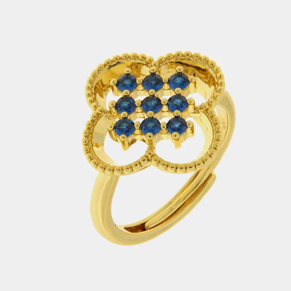Anello in Metallo fiore zirconato blu — collezione eterna