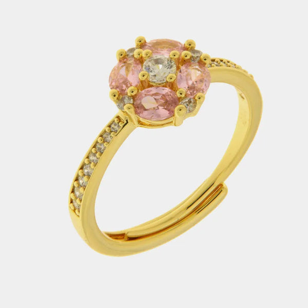 Anello in Metallo fiore zirconato rosa — collezione eterna