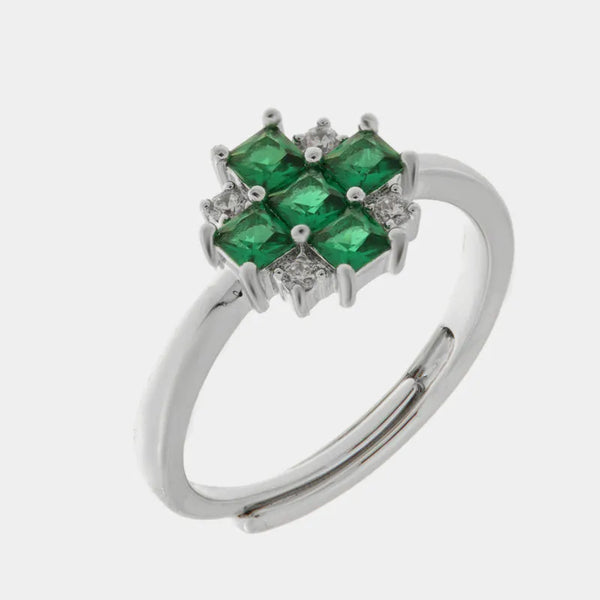 Anello in Metallo fiore zirconato verde — collezione eterna